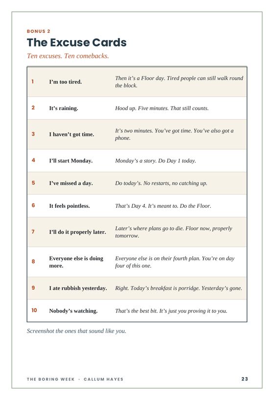 The Excuse Cards page